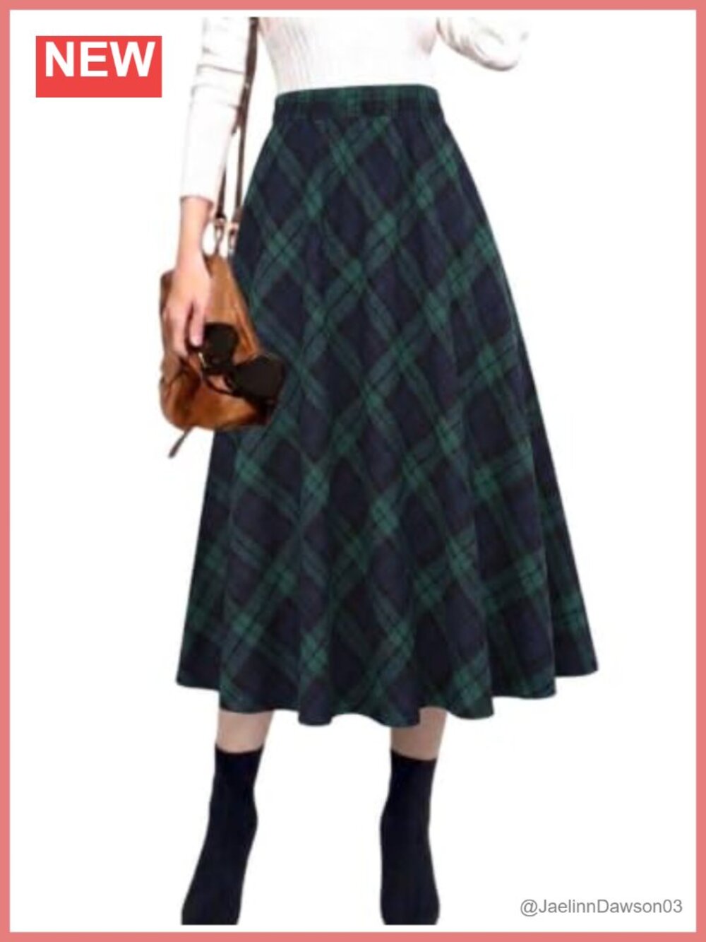 Women's Plaid A-Line Midi Skirt Elastic Waist Pleated Flared Skirt